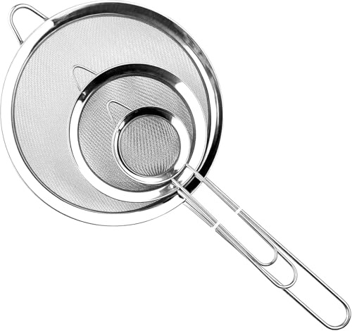 Relota 3 Stück Sieb Set 19/25/35 cm, Küchensieb Edelstahl mit Verstärktem Griff, Poliert Metall Feinmaschiges Seiher Perfekt zum Sieben, Abtropfen Nudeln, Quinoa, Puderzucker, Gemüse, Obst, Tee