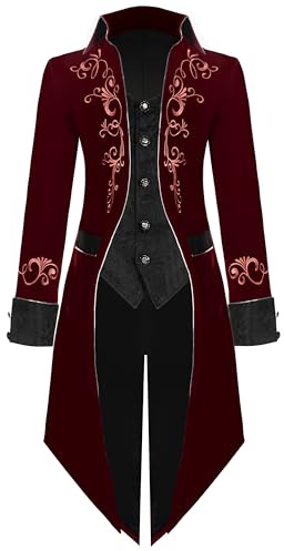 Spooktacular Creations Herren Weinrotes Steampunk-Kostüm, Frack Mittelalterliches Kostüm für Halloween-Kostüm Herren 2024 Cosplay-M