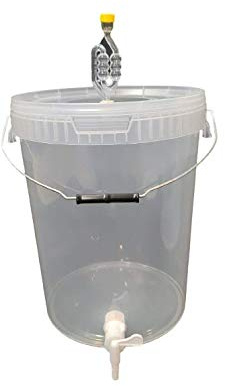 sil2018 Kompletter Gärbehälter 25L - Set: Gäreimer mit Gärröhrchen und Dichtgummi und Ablaufhahn aus Kunstoff, Eimer für Bier oder Wein mit Griff, transparent