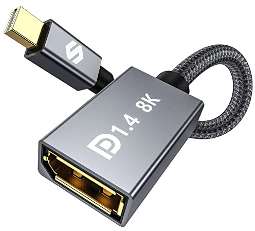 Silkland 8K Mini DP 1.4 auf DP Adapter 20CM, 4K@144Hz Mini DisplayPort 1.4 | Nylondraht, HDR, G-Sync FreeSync, bidirektional Mini-DP-Adapter für Thunderbolt 2, Laptop, MacBook, iMac, Monitor, VR, NUC