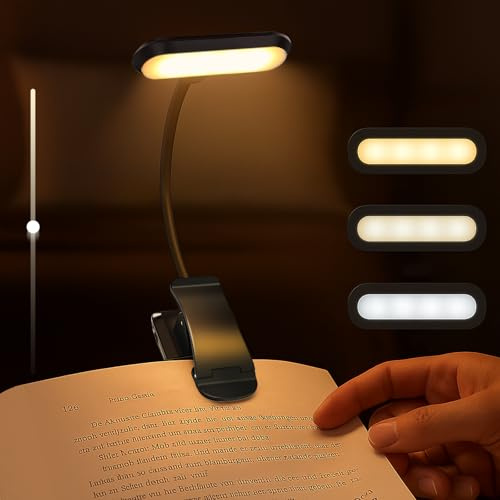 Nixtrve Leselampe Buch Klemme, LED Buchlampe Klemmleuchte, Stufenlos Dimmbar, 3 Farbtemperatur Modi, USB-C Wiederaufladbar, 360° Flexibel, Augenschonendes Leselicht Für Erwachsene & Kinder Im Bett