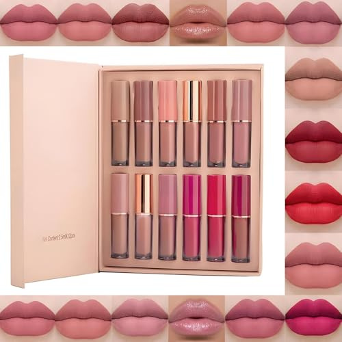 Beauty Glazed Antihaft-Lippenstift, 12 Farben, matt, Nude Set
