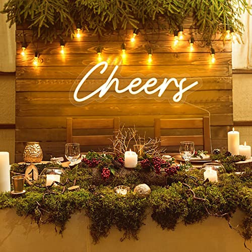 Cheers Neon Schild, Warm Weiße Neonleuchte 42x17.7Cm, USB Wanddekoration | USB Betriebenes, Dimmbares Cheers Schild für Bar, Geburtstagsfeier, Hochzeitshintergrund, Heim Wandkunst Dekoration