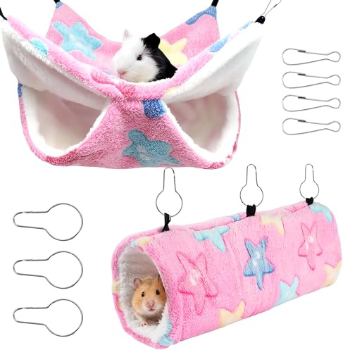 Homrich 2 Stück Ratten Hängematte Meerschweinchen Hängematte Set, Waschbar Weiches Frettchen-Hängezubehör, Haustierkäfig Zubehör für Hamster, Kaninchen, Guinea Pig, Hasen Zubehoer Bett Spielzeug