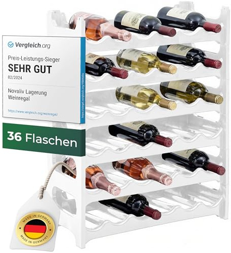 Novaliv Flaschenregal für 36 Flaschen aus Kunststoff, erweiterbar, Weinregal stapelbar, Weiß, Getränkeregal Flaschen Regalsystem, Regal für Getränke, Flaschenschrank, Spirituosen Regal