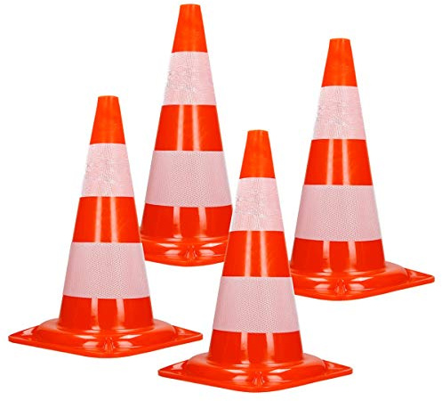 ECD Germany 4 Stück Verkehrskegel Pylone 47 cm, Orange-Weiß, Verkehrsleitkegel mit 2 reflektierenden Streifen, stapelbar & flexibel, Warnleitkegel Warnkegel Leitkegel Verkehrshütchen Markierungskegel