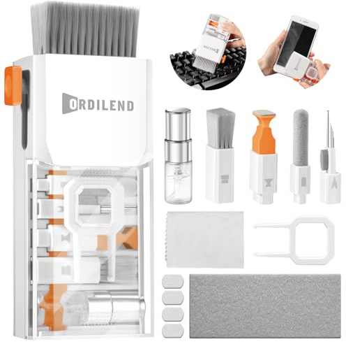 Ordilend Tastatur Reinigungsset, Alles in Einem Handy Laptop Reinigungsset, für iPhone Airpods Tastaturreiniger mit Bürste und Spray, Keyboard Cleaner for Tablet Computer PC Monitor Kamera mit Patent