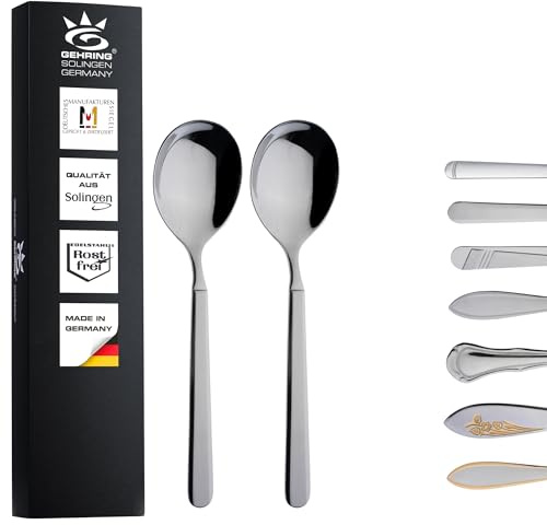 Gehring Solingen Empire Sahnelöffel 2er Set I Edelstahl Besteck I Löffel Set I kleiner Vorlegelöffel I spülmaschinengeeignet I Made in Germany