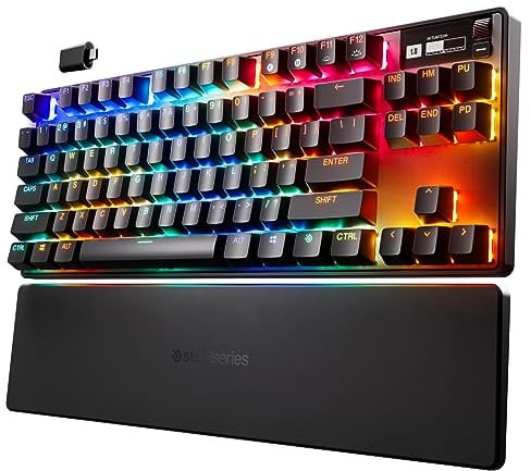 SteelSeries Apex Pro TKL Wireless HyperMagnetic Gaming-Tastatur – E-Sports TKL-Formfaktor – Anpassbares Ansprechverhalten – PBT-Keycaps – Bluetooth – 2,4 GHz– USB-C – Deutsches Tastatur (QWERTZ)