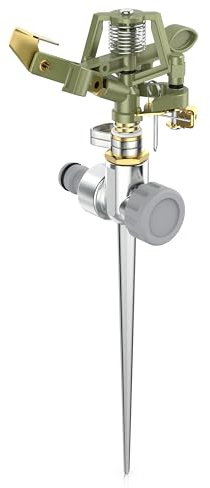 Brandson - Garten Sprinkler aus Metall – Intervall Impulsregner - Rasensprenger rotierend – 24 m Reichweite – 3/4 Zoll - Adapter Schnellkupplung – Rasensprinkler Bewässerungssystem – Sprinklersystem