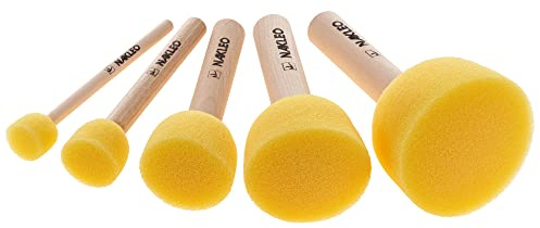 NAKLEO Schaumstoff Pinsel Set, 5 Stück Schwamm Pinsel Malerei 10, 20, 25, 40, 50mm, Holzgriff Schwämme zum Malen, Stupfpinsel für Schablone Handwerk Kunst, Farbe Wachs Kreide Acrylfarbe Werkzeug