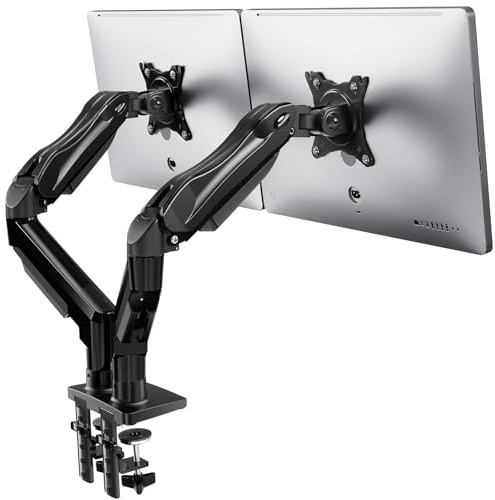 HUANUO Monitor Halterung 2 Monitore für 13 bis 32 Zoll Bildschirme, Bildschirmhalterung 2 Monitor, Gaming Monitorhalterung 2 Monitore - 360° Drehbar, 2 Montageoptionen, VESA 75 & 100 (Schwarz)