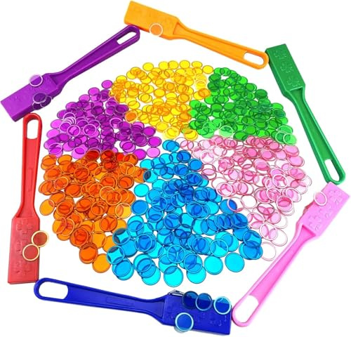 Dacefloy Magnetische Stäbe und Bingo Chips Set Magnetstab 100 Metall Ringed Discs Wissenschaft STEM Kit Lernzubehör Familie Spiel Nacht Lotto Token (Multicolor)