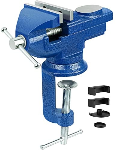 HRB Schraubstock 70 mm klemmbar für Werkbank, Schraubstock klein und drehbar massiv gefertigt mit Hammerschlaglackierung versehen, Feinmechanikerschraubstock
