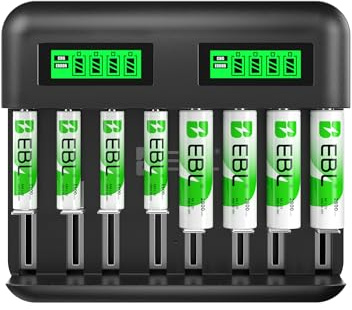 EBL Akku Ladegerät inkl. 4*AA 2800mAh und 4*AAA 1100mAh Schnell Batterie ladegerät-für AA AAA C D NI-Mh Akku mit Type C Input LCD Anzeige Batterienladegerät