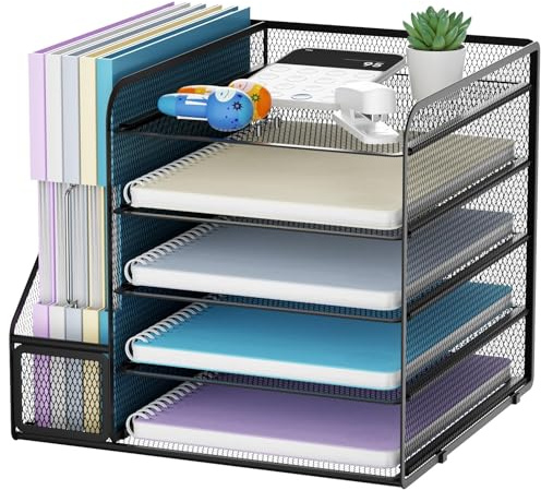 Marbrasse Schreibtisch Organizer und Büro Zubehör,5-Tier Briefablage,Mesh Büro Organizer für Schreibtischzubehör & Ablage(Schwarz)