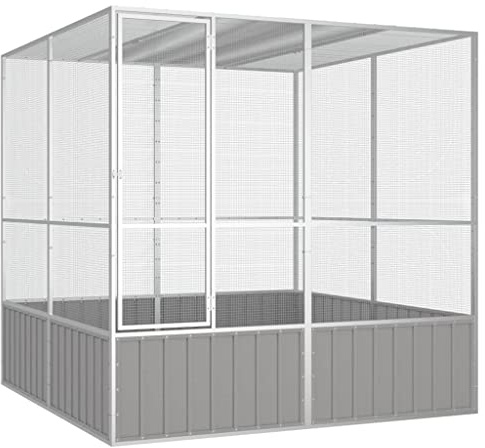 vidaXL Vogelkäfig Vogelhaus Voliere Grau 213,5x217,5x211,5cm Verzinkter Stahl