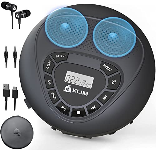KLIM Speaker - CD Player mit Lautsprecher - NEU - Wiederaufladbarer Akku - Tragbarer CD-Spieler mit Kopfhörern - SD/TF-Karte - AUX - Idealer Auto-CD-Spieler - CD Player tragbar mit Lautsprecher
