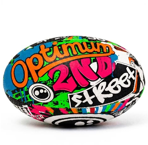 OPTIMUM Street II Herren Rugbyball - Urban Play, Ausgewogen & Reaktionsschnell, Präzises Handling & Kicken, Hochleistungsfähig - Optionen Mit/Ohne Pumpe, 2-lagiger 410g Ball - Mehrfarbig, Größe 4