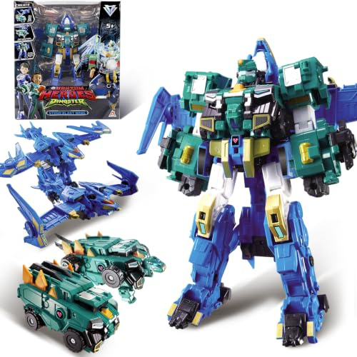 QUANTUM HEROES DINOSTER 3-in-1 Roboter Spielzeug, 30cm Dino & Jet | 3 Modi ohne Batterie! Roboter, Jet & Dino. Sammle beide für Teileaustausch & 40cm Mega-Roboter!