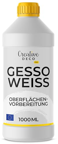 Creative Deco Professionell Weiße Gesso | 1L | Farbzusätze für Acrylmalerei | Acryl-Farben Grundierung für Malerei | Ideal Primer für Öl-Farben, Pouring, Decoupage, Finnabair, Malfarbe | Grundfarbe-n