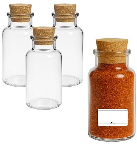 mikken 4 x Apothekerglas 300ml Glasflasche mit Korken inkl. Etiketten
