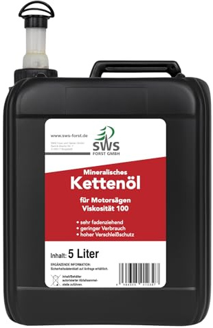SWS Forst GmbH SUPER-OIL Kettensägenöl 5 Liter – Hochwertiges Kettenöl für Motor- Elektro- Akku- Säge – Sägekettenöl mit Haftzusatz – Für Kettensäge & Führungsschiene
