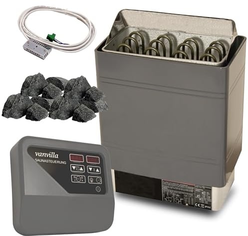 vanvilla Saunaofen 6kw mit externer Steuerung 380V Sauna inkl. Saunasteine für Aufguss Sauna Ofen Heizung Finnische Sauna Fasssauna Gartensauna