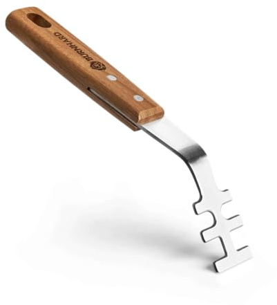 BURNHARD® Grillrostheber aus Akazienholz & Edelstahl, Grillzubehör für Gusseisen- und Edelstahlroste, BBQ Utensil, Universal Grillwerkzeug, 26 cm Griff