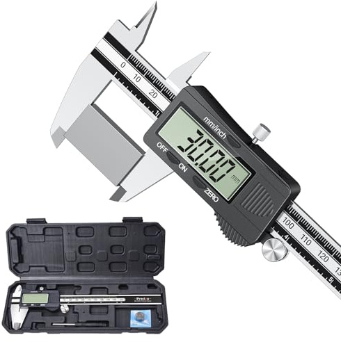 Messschieber Digitale Schieblehre, Preciva Edelstahl Messlehre Messwerkzeuge Spritzwasserdicht Staubdicht mit Ersatzbatterie und größem Display - 150 mm (silberschwarz)