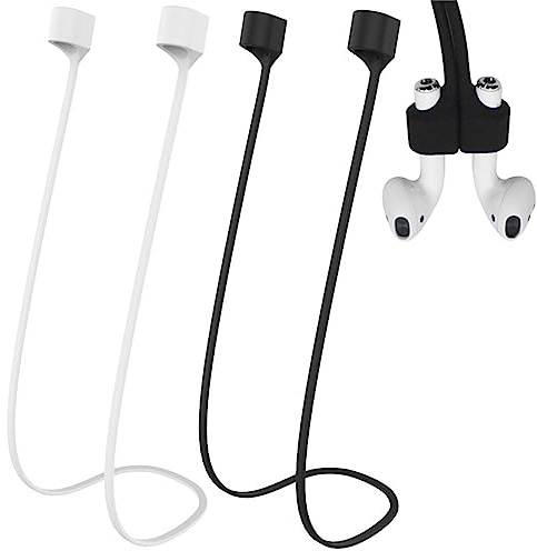 Jinpojun 2X AirP0ds Halteband, Strap mit Magnet für AirP0ds Pro 3/2/1, Zubehör für AirP0ds 1/2/3/4 aus Geschmeidigem Silikon-Perfekt, Länge: 72CM (Schwarz und Weiß)