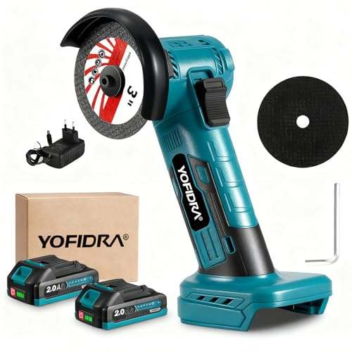 Yofidra 21V Mini Winkelschleifer, mit 2 2.0Ah Akkus, 19000rpm Professioneller Akku Flex Winkelschleifer mit 76mm Trennscheibe zum Trennen und Polieren