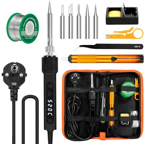 120W LED Lötkolben Set 7s Schnelles Aufheizen Einstellbare Temperatur 180-520°C Auto Schlafmodus Präzise Lötwerkzeuge Elektronik Reparatur mit Lötdraht 5 Lötkolbenspitzen Entlötpumpe Ständer Pinzette