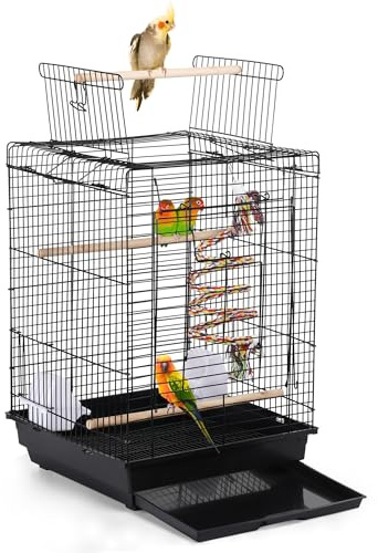 Yaheetech Vogelkäfig mit Vogelspielzeuge Wellensittichkäfig Nymphensittiche Fink Papageienkäfig mit Dach 40 x 40 x 58 cm