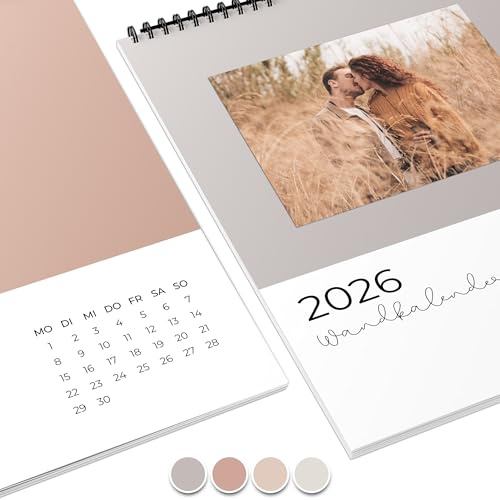 Fotokalender 2026 zum selbstgestalten (Bastelkalender 2026 im A4 Format) - DIY Kalender zum selber gestalten von Januar bis Dezember mit Ferienübersicht - Ideal als Geschenk - Creme