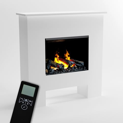 GLOW FIRE Wasserdampf Kamin Poseidon (Standkamin) - Elektrokamin mit Heizung und Kaminfeuer - Kaminkonsole aus Holz mit patentiertem Opti-myst-LED Kamineinsatz, 103x105x29 cm - Weiß