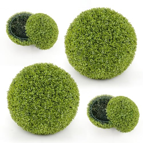 FANTASK 2er Set künstliche Buchsbaumkugel, 50 cm Buchsbaum Kugel UV-beständig, dekorative Kugeln Buchskugel, Formschnitt Kunstpflanze Dekopflanze für Haus Garten Hochzeit (Grün)