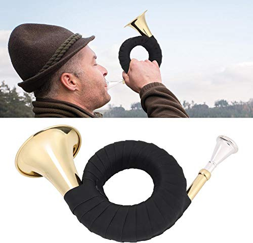 Bb Jagdhorn, Messing Jagdhorn Mini leichte tragbare Horn Messing Instrument Set mit Aufbewahrungstasche sauberes Tuch und Halterung