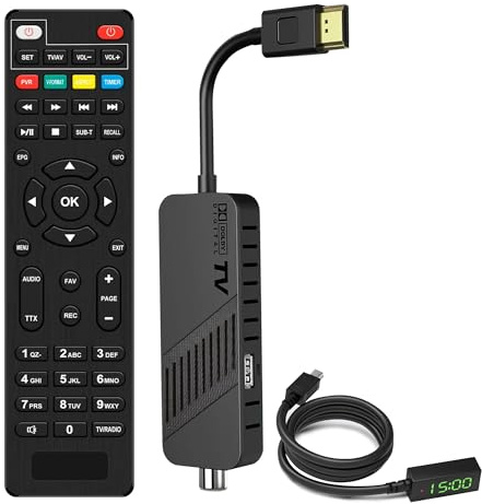 Leyf DVB-T2 DVB-T2 Decoder Full HD 1080P, TV-Decoder, versteckt hinter dem TV, Digitalanzeige, HEVC H265 Main 10 Bit, 2-in-1-Fernbedienung, HDMI/AV, USB