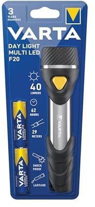VARTA Taschenlampe mit 9 LEDs inkl. 2x AA Batterien, Day Light Multi LED F20 Leuchte, Taschenleuchte mit Anhänger, Lampe ideal für Haushalt, Angeln, Garage, Notfall, Stromausfall, Outdoor