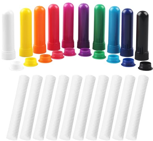 XIAOJING0 10 Stück Riechstifte für ätherische öle,Gute Hygroskopizität Naseninhalator Stift Riechstäbchen mit Docht Nachfüllbarer Inhalator Stick (10 Farben)