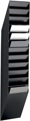 Durable Flexiboxx Prospekthalter A4, 12 Fächer, Schwarz, 1709763060 | Wandprospekthalter mit 24 mm Fülltiefe, als Flyerhalter & Zeitungsständer für Büro, 240 x 1115 x 135 mm