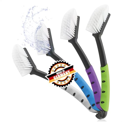 com-four® 4X Spülbürste - Küchenbürste mit robusten Nylonborsten - Geschirrbürste 29 cm Länge - Abwaschbürste aus Kunststoff - Lange Pfannenbürste - Made IN Germany (4 Stück - grün/weiß/Azur/Berry)