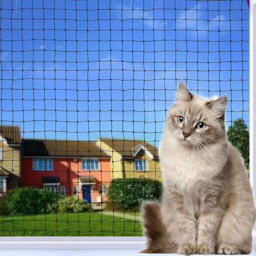 Tatamiyya Katzennetz für Balkon, 2x3m/4x3m/6x3m/8x3m/10x3m/Katzennetz Drahtverstärkt ist Robust ，Bissfest und alterungsbeständig, Balkonnetze für Katzen(2x3m Schwarz)