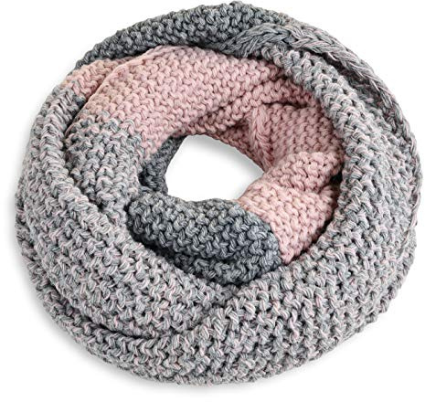 Neverless® Damen Loopschal Strickschal Schlauchschal Winterschal Grobstrick zweifarbig grau-rosa