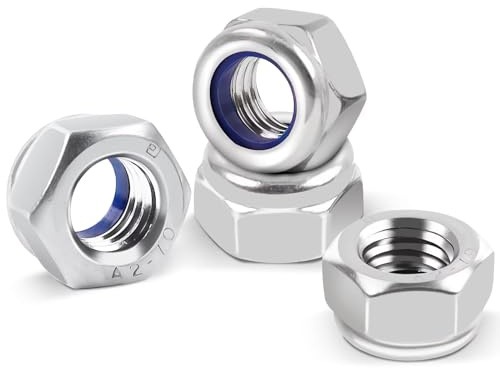 DIN985 20 Stück Sechskantmuttern M8, Leryati Sicherungsmuttern Edelstahl Standard A2 V2A M8 Mutter, Selbstsichernde Muttern Stoppmutter, Sechskant Edelstahlmutter Stoppmuttern Kontermuttern Set