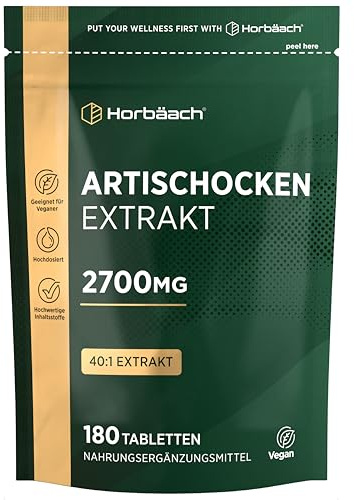 Artischocken Kapseln Hochdosiert 2700mg | 40:1 Artischockenextrakt | 180 vegane Tabletten | Leber Komplex | von Horbaach
