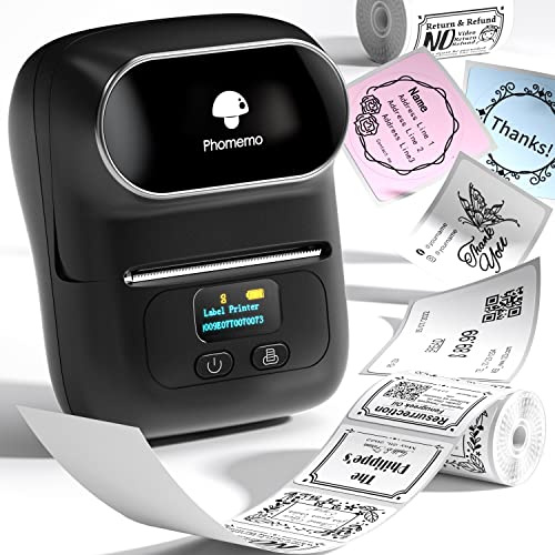 Phomemo M110 Etikettendrucker, Bluetooth Etikettendrucker Selbstklebend | Aufkleber Label Printer mit 5000+ Vorlagen, für Kleinunternehmen, Heim, Schule, Büro, Arbeiten mit Phones & PC, Schwarz