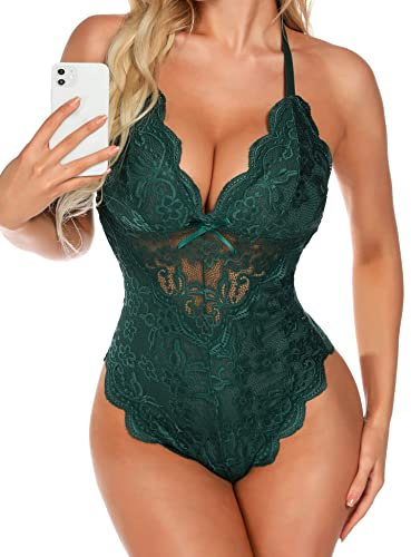 Aranmei Damen Sexy Snap Crotch Body One Piece Spitze Babydoll Dessous Teddy