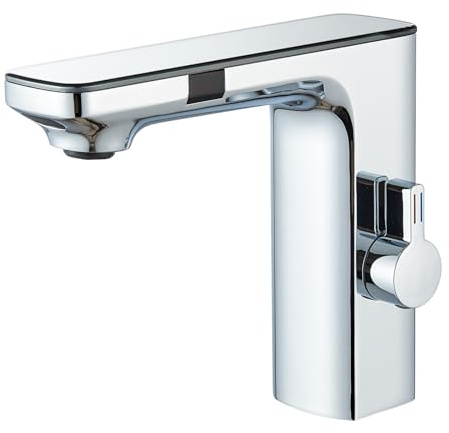 Hevenaov Infrarot Sensor Wasserhahn Bad Chrom, Automatisch Sensor Mischbatterie Bad Digitalanzeige Bildschirm Warmes Kaltwasser Mischbatterie Armatur Waschbecken